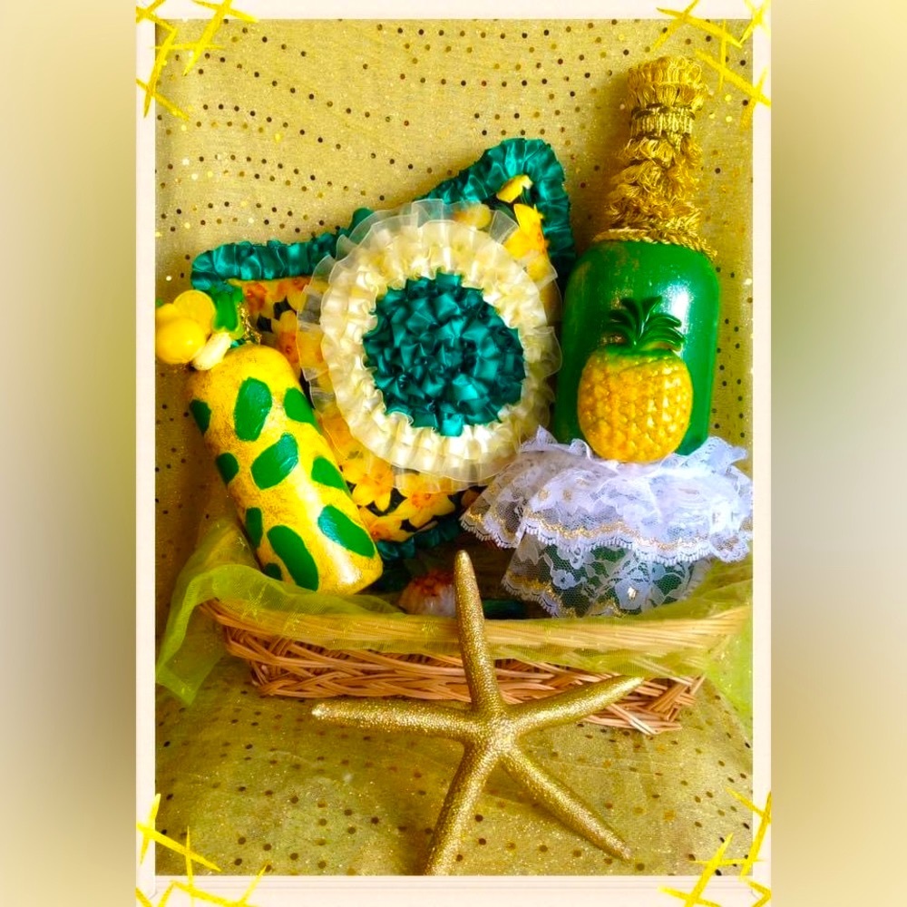 Hand Crafted Bottles &Pillow Set Pineapple Princess Passion Flower-Scented